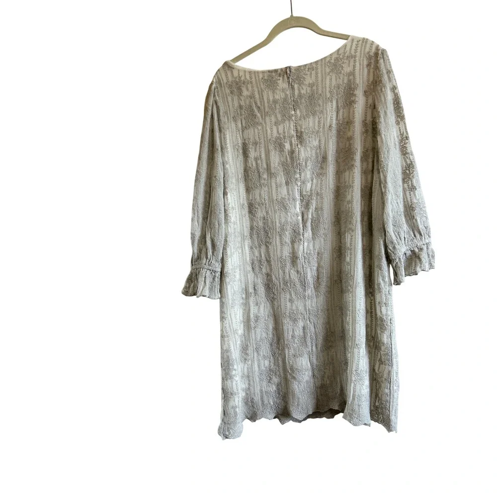 Sundance Catalog Silver Gray Emma‎ Graceful Dress embroidery poet sleeves XXL - Picture 2 of 5